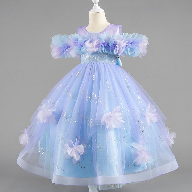 Special Girls' Flower Wedding Party Short Sleeve Dress Kids FashionChic