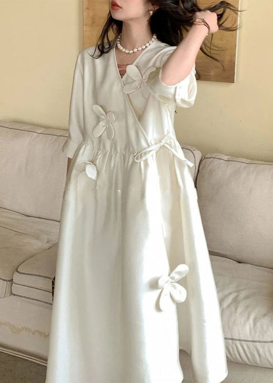 Neck Chic Summer Dress Long V Lace Floral Cotton White Up FashionChic