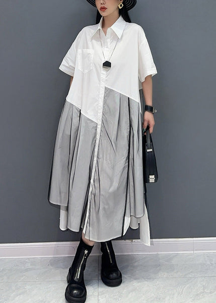 2024 Summer Peter Pan Collar Wrinkled Patchwork Shirts Dress AO1018 JDML-SDL240909