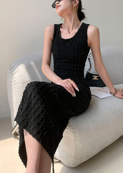 New Black O Neck High Waist Cotton Long Dress Sleeveless EE063 shopify