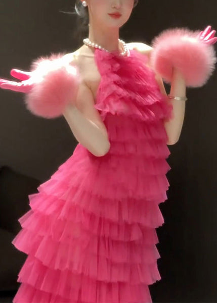 Backless Dresses Beautiful Rose Solid Pleated Sleeveless FashionChic