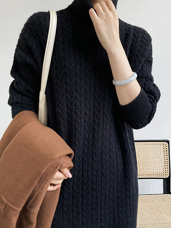 Casual Grey High-Neck Long Sleeve Twist Knit Dress AN1053 Genistyle Shop