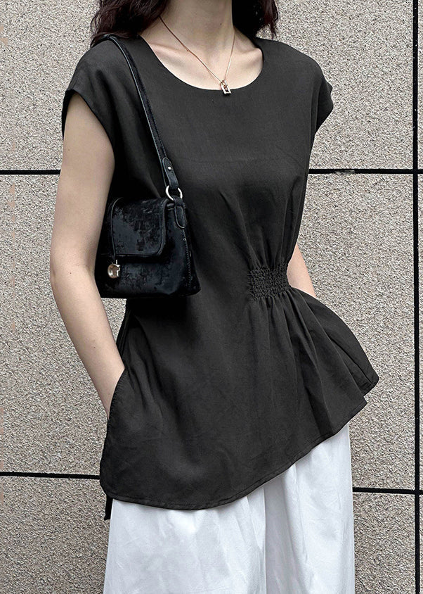 Dark Gray Side Open Cotton Top O Neck Sleeveless AF1026 HS-STP240914