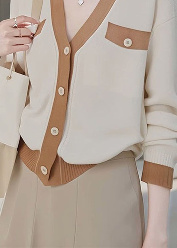 Fashion Colorblock V Neck Patchwork Button Cotton Knit Cardigans Fall QP026 OL-NCT241001