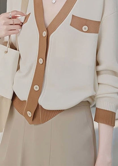 Fashion Colorblock V Neck Patchwork Button Cotton Knit Cardigans Fall QP026 OL-NCT241001