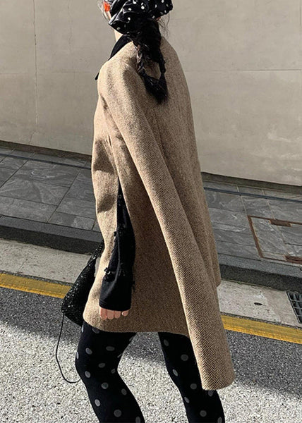 Plus Size Brown Peter Pan Collar Zippered Woolen Coats Winter WV009 ABC