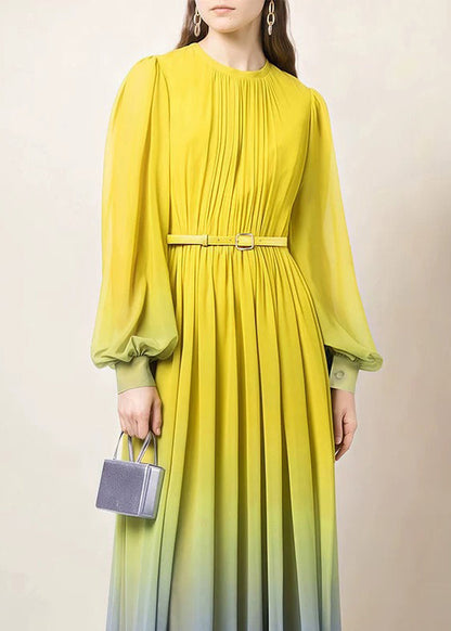 Dress Fall Button Chiffon Gradient Wrinkled Color Ankle Italian FashionChic