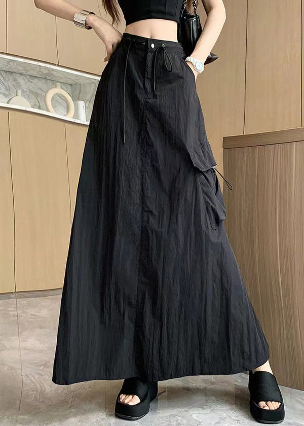 Women Black Pockets Drawstring High Waist Cotton Skirts Summer NN002 shopify