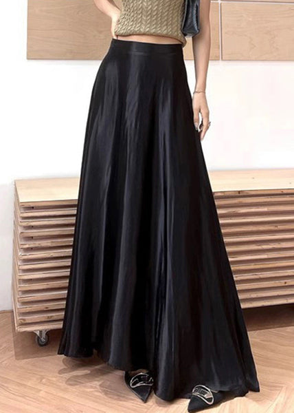 New Black Solid High Waist Silk Maxi Skirts Summer QP064 OL-SKTS241001