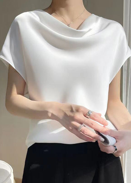 Simple White Solid Turtle Neck Silk T Shirts Summer TT1017 shopify