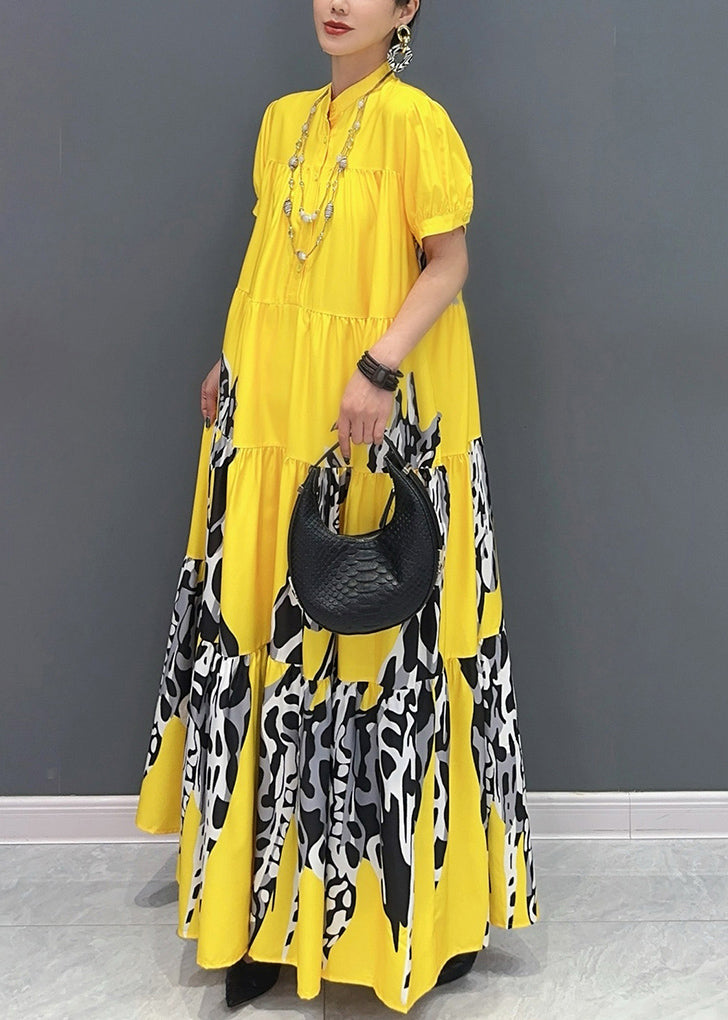 Modern Yellow Print Patchwork Long Dresses Summer AO1051 JDML-SDL240909