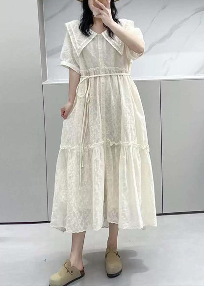 Elegant Apricot Ruffled Button Cotton Shirts Dresses Summer NN033 shopify