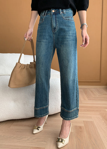 Modern Blue Pockets High Waist Denim Crop Pants Fall AF1018 HS-CPTS240914