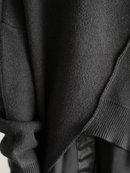 Original Loose Black Round-Neck Batwing Sleeve Irregular Hem Knit Sweater AN1037 Genistyle Shop