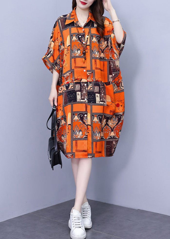 Orange Pockets Cotton Blouses Dress Peter Pan Collar Summer NN026 shopify