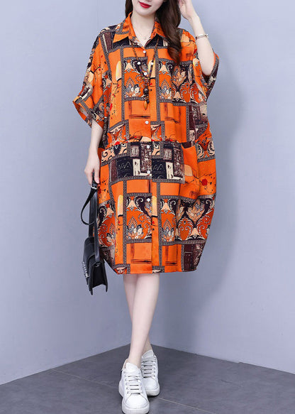 Orange Pockets Cotton Blouses Dress Peter Pan Collar Summer NN026 shopify