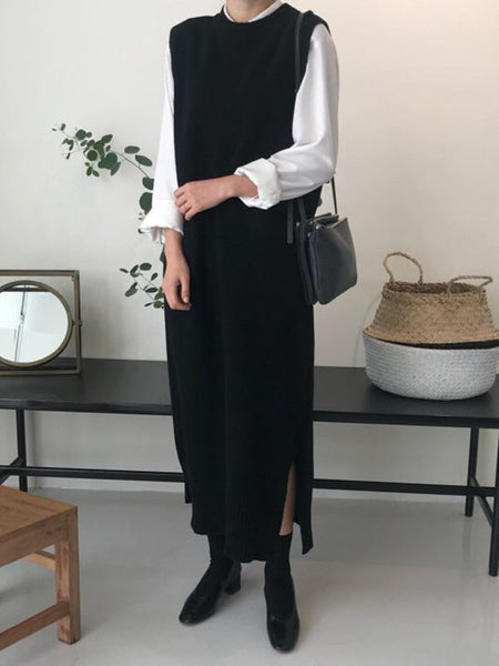 Urban Black Round-Neck Sleeveless Knit Dress QX017 shopify