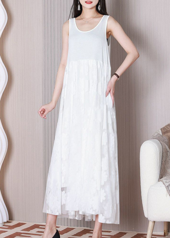 White Tulle Patchwork Cotton Dresses O Neck Summer TT1026 shopify