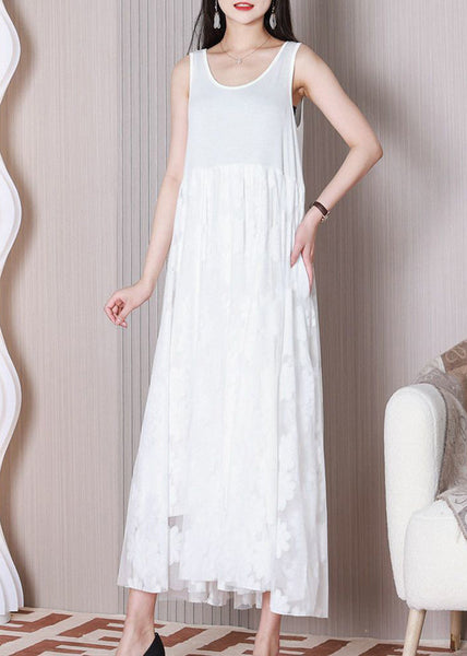 White Tulle Patchwork Cotton Dresses O Neck Summer TT1026 shopify