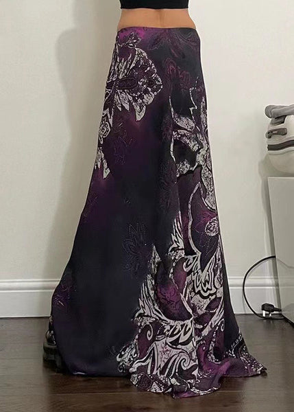 Purple Print Spring Bohemian Draping Line A Skirt FashionChic