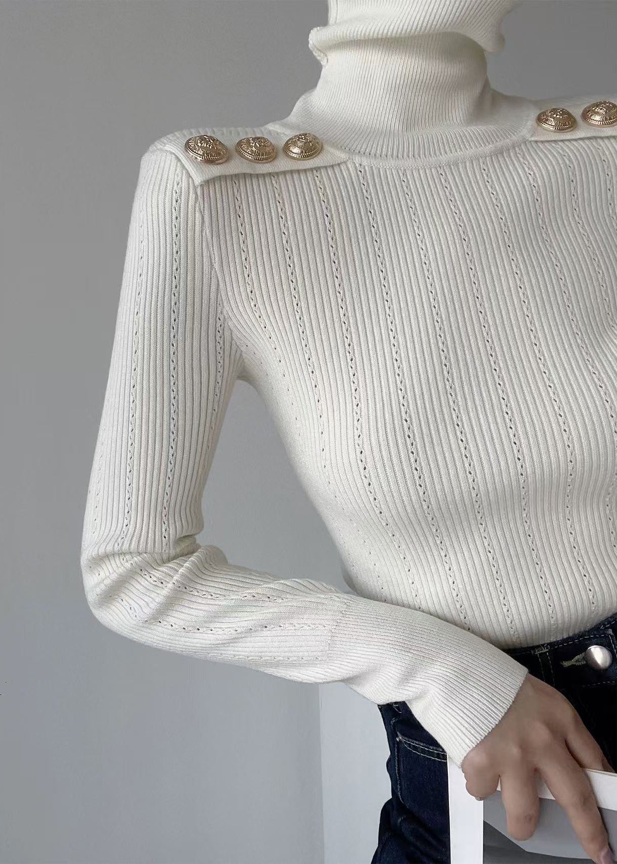 Elegant Black Hign Neck Patchwork Woolen Knit Sweaters Winter RV023 ABC