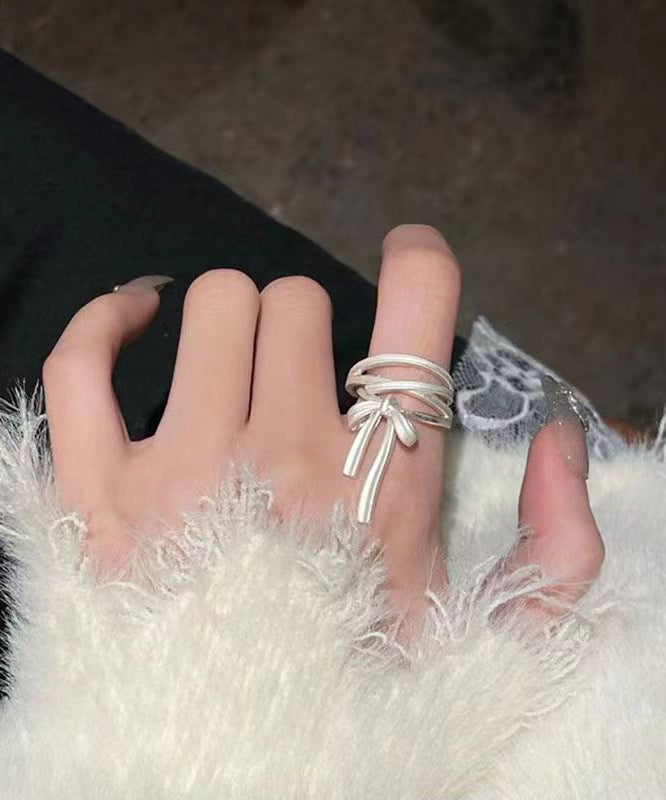 Sterling DIY Rings Ribbon Bow Silk Silver FashionChic