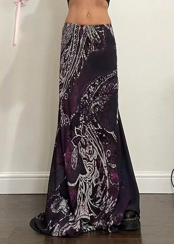 Purple Print Spring Bohemian Draping Line A Skirt FashionChic