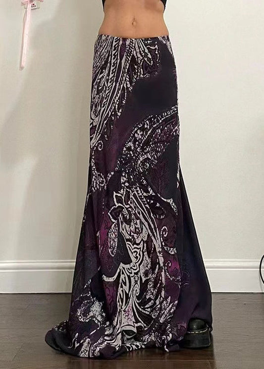 Purple Print Spring Bohemian Draping Line A Skirt FashionChic