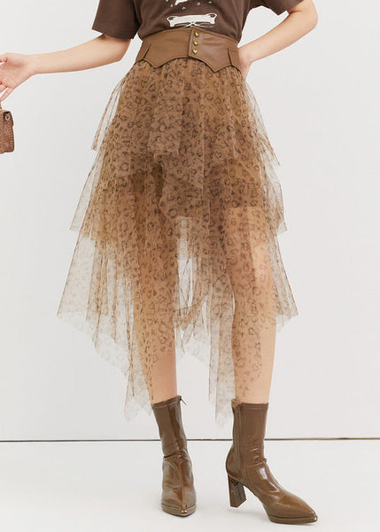 Chic Leopard Asymmetrical High Waist Tulle Skirt Summer QP059 OL-SKTS241001