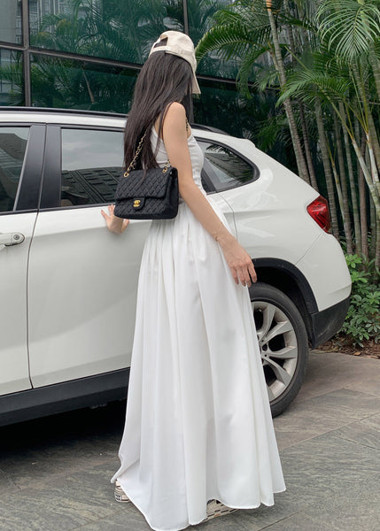 Cotton White Holiday Sleeveless Fit Silm Dress Patchwork FashionChic