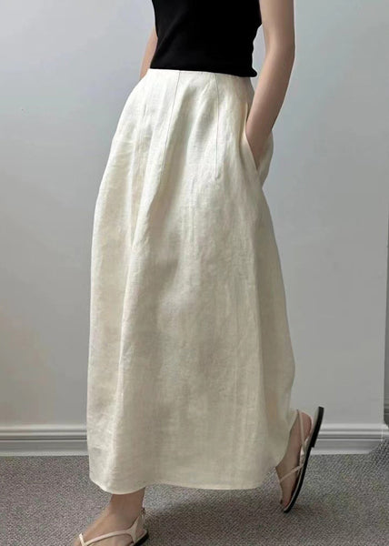 Cotton Beige Solid Pockets High Skirts Summer Waist New FashionChic