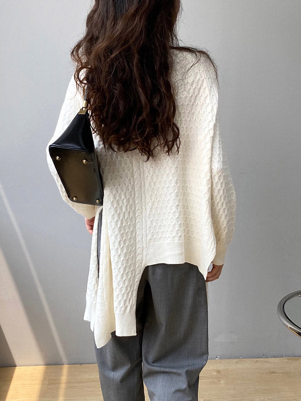 Retro Oatmeal Round-Neck Split-Side Long Sleeve Twist Knit Sweater AN1045 Genistyle Shop
