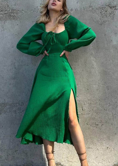 Fine Blue Square Collar Side Open Long Dress Fall EE012 shopify