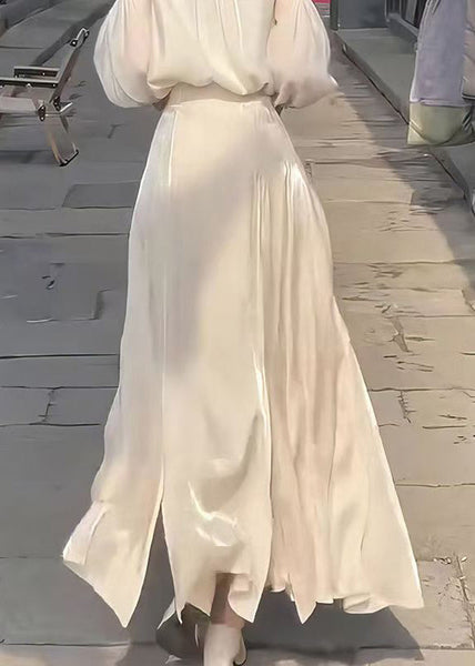 New Apricot Side Open High Waist Patchwork Silk Skirts Fall QP040 OL-SKTS241001