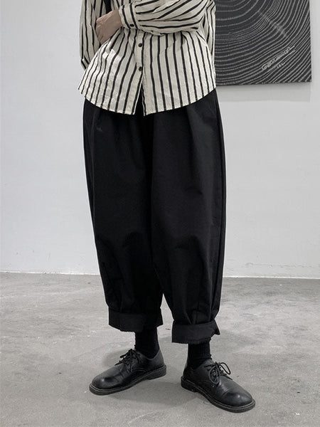 Simple Coffee Elasticity High-Waisted Pockets Pleated Harem Pants WS009 shopify