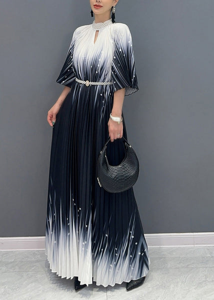 Fitted Black Turtleneck Print Wrinkled Vacation Maxi Dresses Summer AO1032 JDML-SDL240909