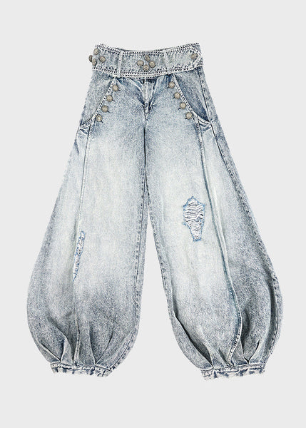 Pants Spring Wide Blue Leg Denim Style Light Waist High Ripped FashionChic
