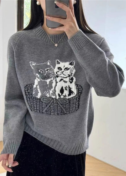New White O Neck Animal Cozy Knit Sweaters Fall QC028 shopify
