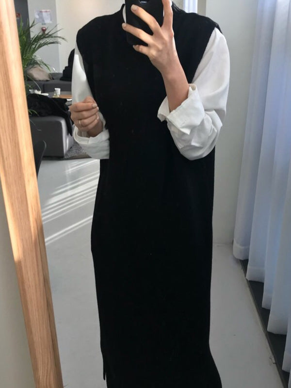 Urban Black Round-Neck Sleeveless Knit Dress QX017 shopify