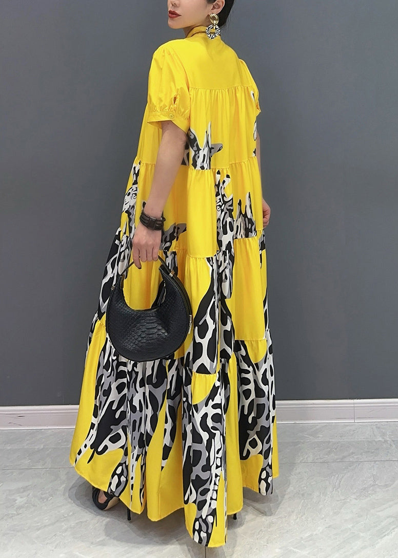 Modern Yellow Print Patchwork Long Dresses Summer AO1051 JDML-SDL240909