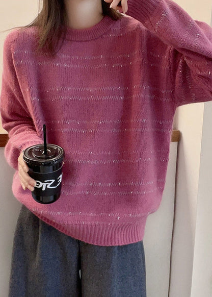 Art Pink O Neck Cozy Cotton Knit Sweater Fall QX029 shopify