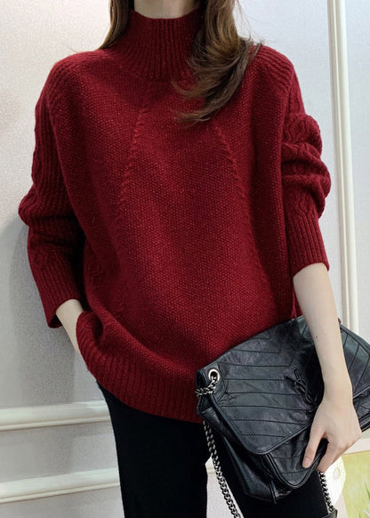 Women Red Turtleneck Cozy Cotton Knit Sweater Fall QX033 shopify