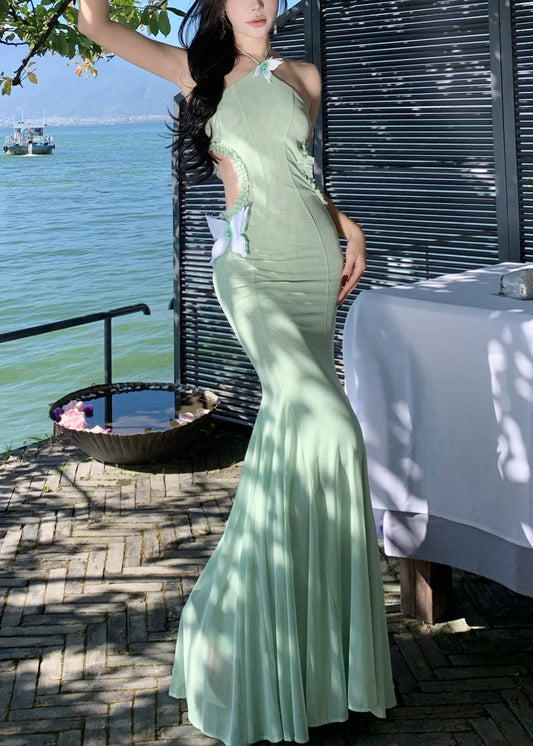 Dresses Butterfly Summer Slim Fishtail Hollow Out Fit Green Tulle FashionChic