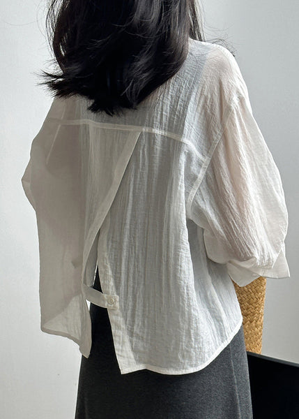 Loose Orange Peter Pan Collar Button Cotton Short Shirts Fall QC013 shopify