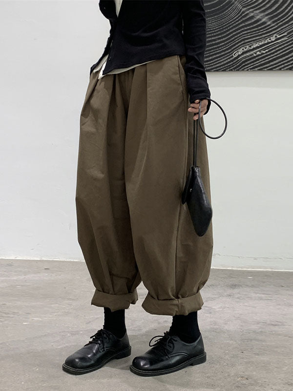 Simple Coffee Elasticity High-Waisted Pockets Pleated Harem Pants WS009 shopify