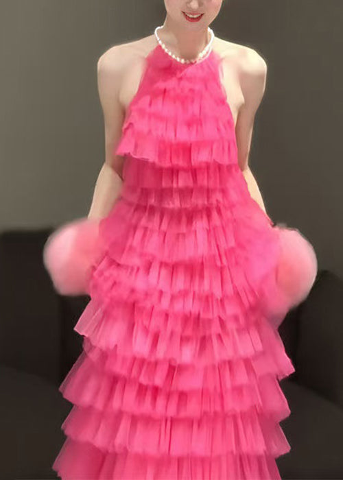 Backless Dresses Beautiful Rose Solid Pleated Sleeveless FashionChic