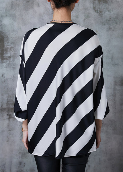 Elegant Black White Striped Oversized Chiffon Shirts Spring PZGY-LTP240826