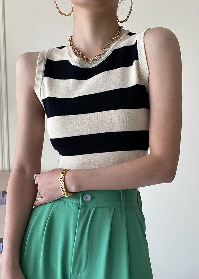 Black Striped Cozy Knit Tank O Neck Summer AF1050 HS-VTP240914