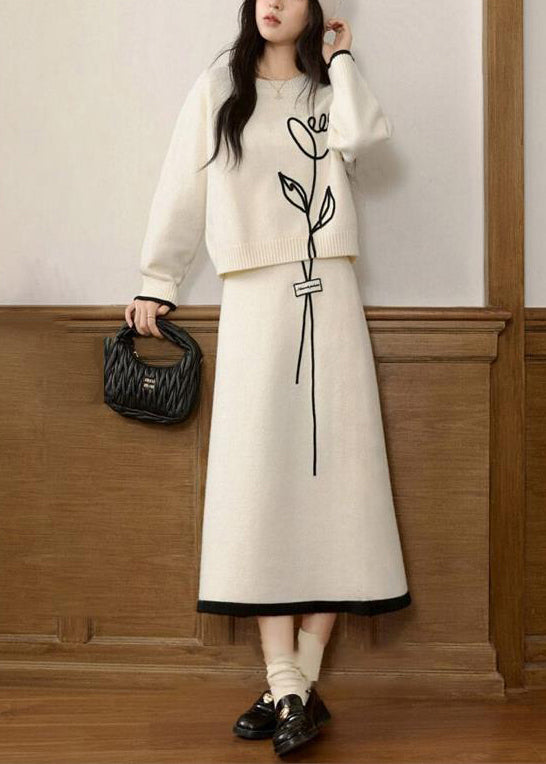 Stylish Beige O Neck Sweaters And Skirts Knit Two Pieces Set Winter WV012 ABC