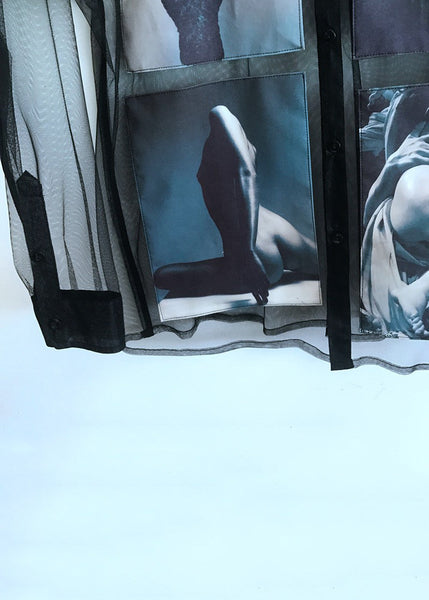 Women Black Print Button Tulle Blouse Summer NN005 shopify